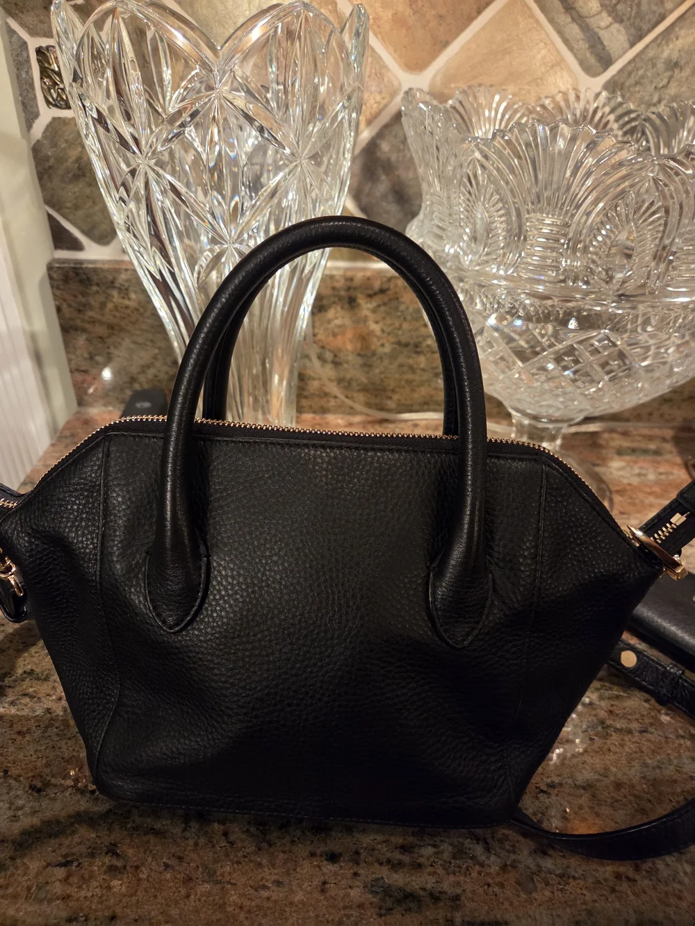 Tory Burch Black Pebbled Leather Satchel and Matching Wallet